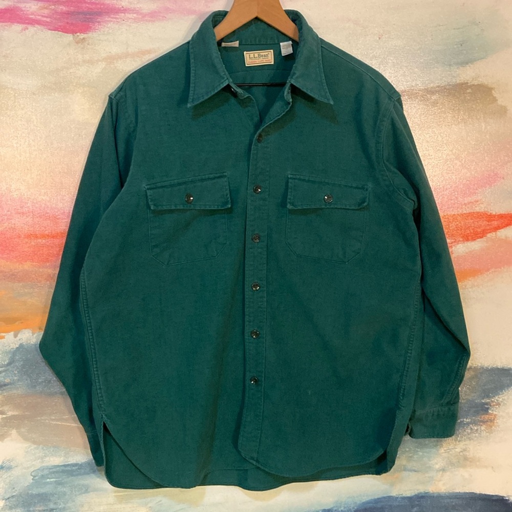 🔥VINTAGE🔥L.L.Bean Chamois 100% Cotton Made In USA Cloth Button Up Shirt.